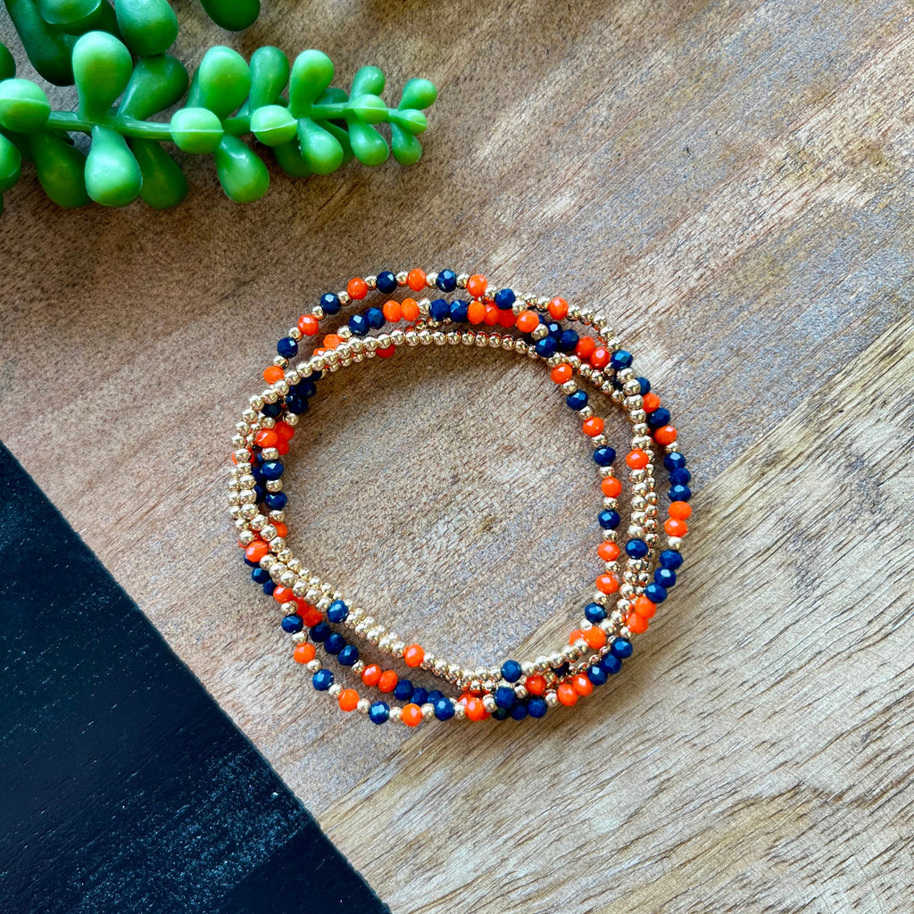 Navy & Orange Mini Bead Gameday Bracelet Set