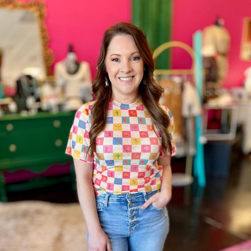 Cowgirl Check Mesh Top