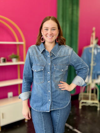 Denim Pearl Snap Longsleeve Top