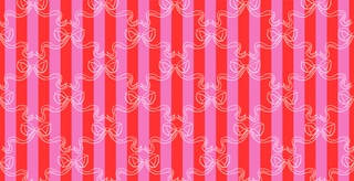 Pattern of white bows on red and pink striped background