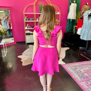 Hot Pink Ruffle Sleeve Dress