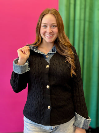 Black Knit & Denim Layered Top