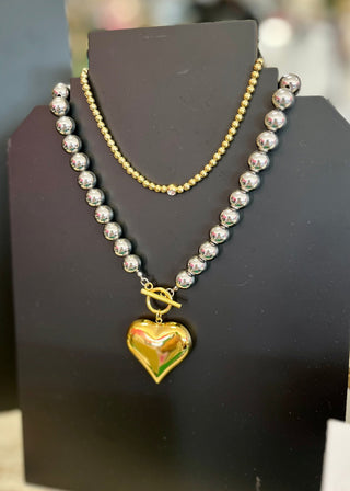 Gold Ball & Crystal Necklace- Water Resistant