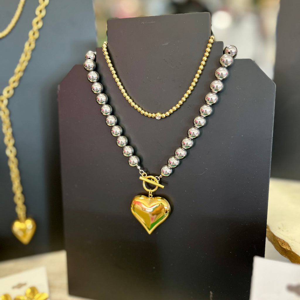 Gold Ball & Crystal Necklace- Water Resistant