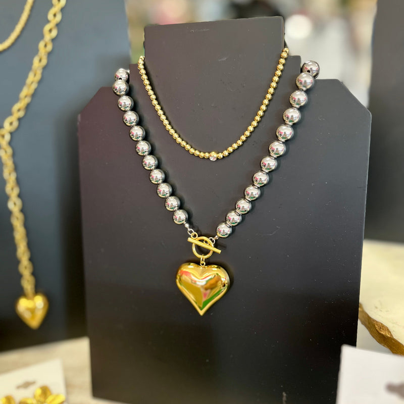 Gold Ball & Crystal Necklace- Water Resistant