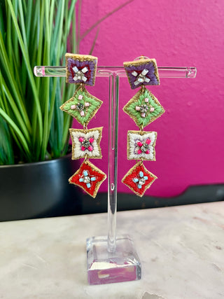 Multi Color Crochet Diamond Dangle Earring