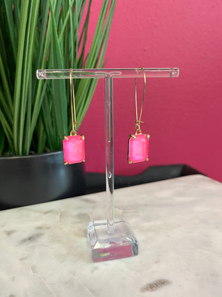 Too Chic Rectangle Neon Pink Crystal Earrings
