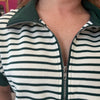 Dark Green & White Striped Half Zip Top