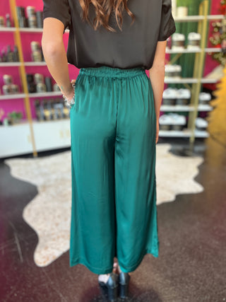 Forest Green Satin Wide Leg Pants