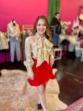 Cream & Gold Metallic Bow Top