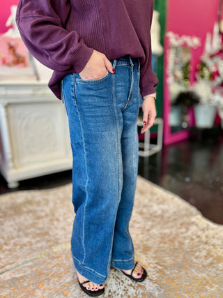 Moon Bar High Rise Wide Leg Denim Trouser