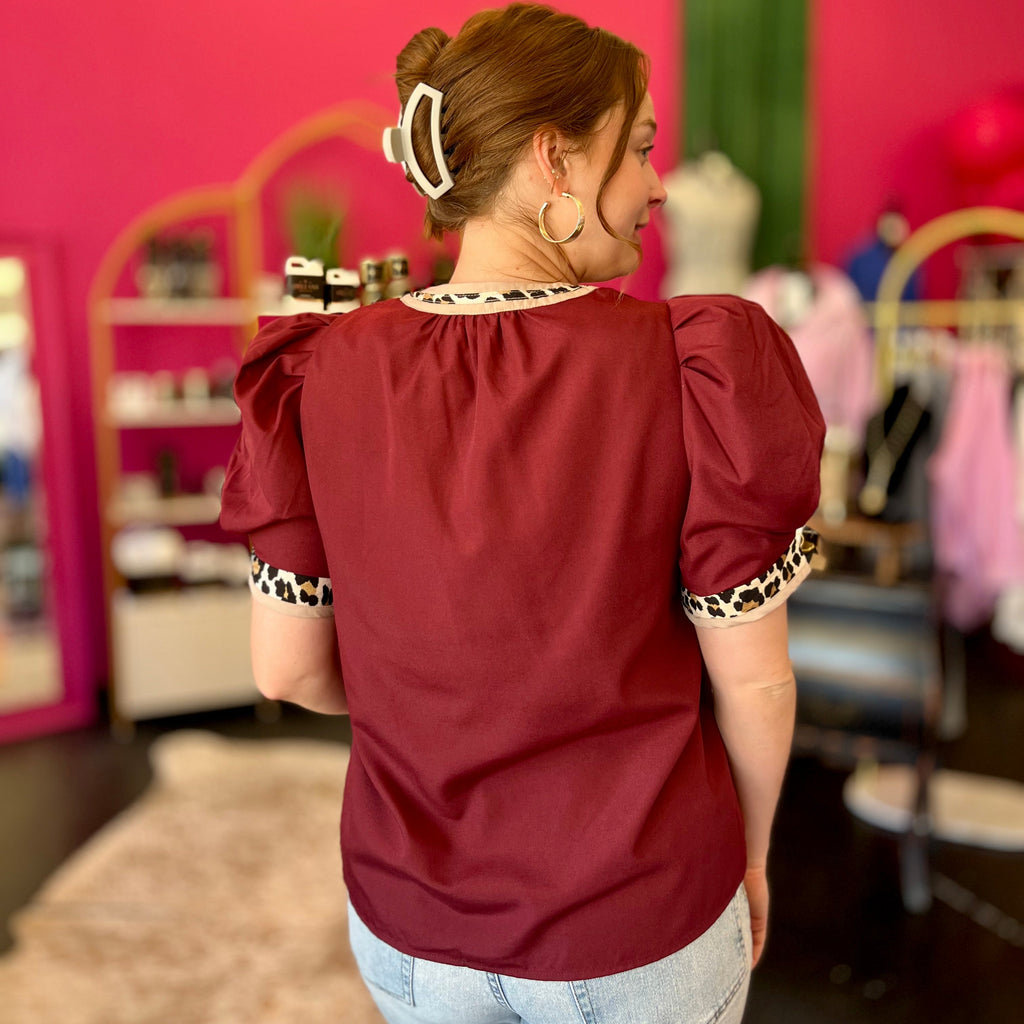Maroon & Leopard Trim Top