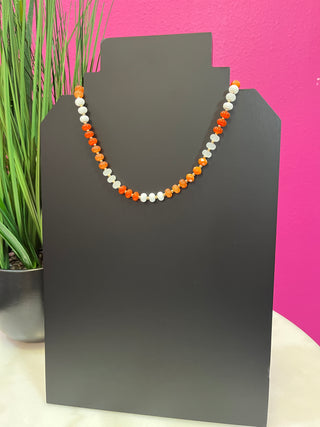 Burnt Orange & White 2 Tone Beaded Necklace