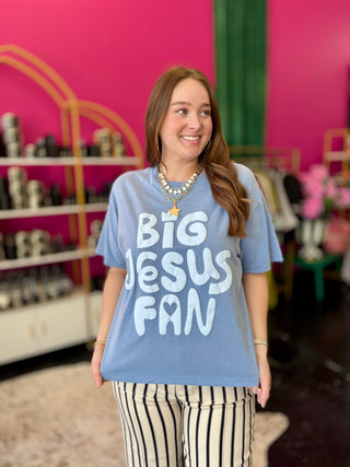 Big Jesus Fan Denim Blue Tee