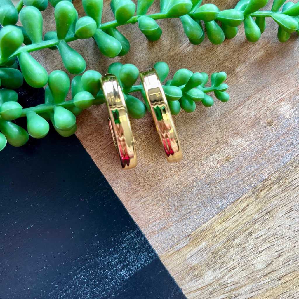 Gold Thick Half Oval Hoop Earring - Water Resistant