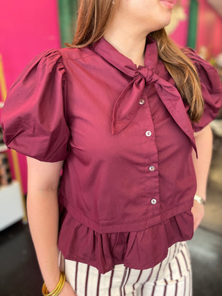 Maroon Tie Neck Top