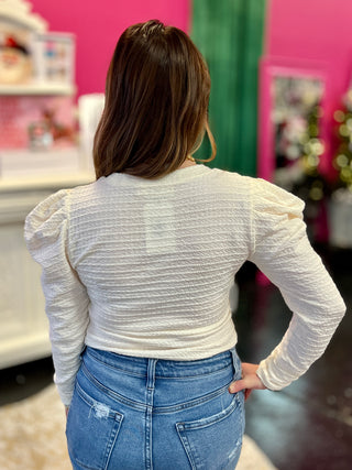 Ivory Textured Puff Sleeve Top