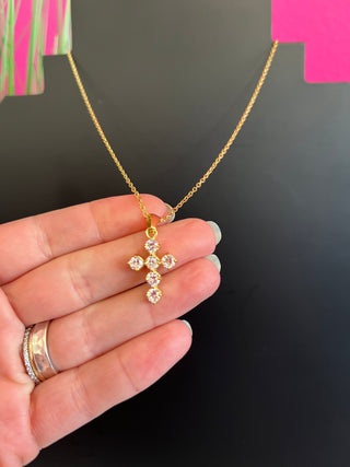 Raimon Gold & Crystal  Dainty Cross Necklace - Water Resistant