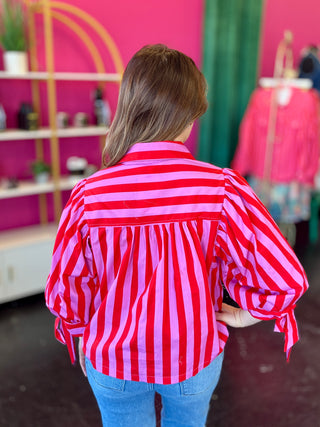 Red & Pink Striped Top
