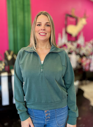 Emerald Green Essentials Zip Pullover