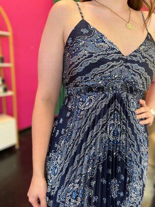 Navy Bandana Baby Pleated Maxi Dress