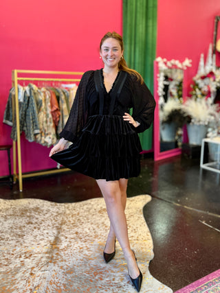 Black Velvet & Lace Tiered Dress