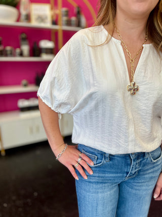White on White Striped Top