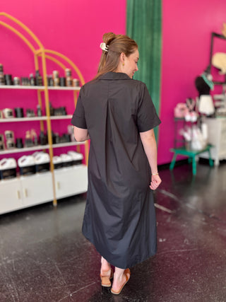 Black 3 Gold Button Midi Dress