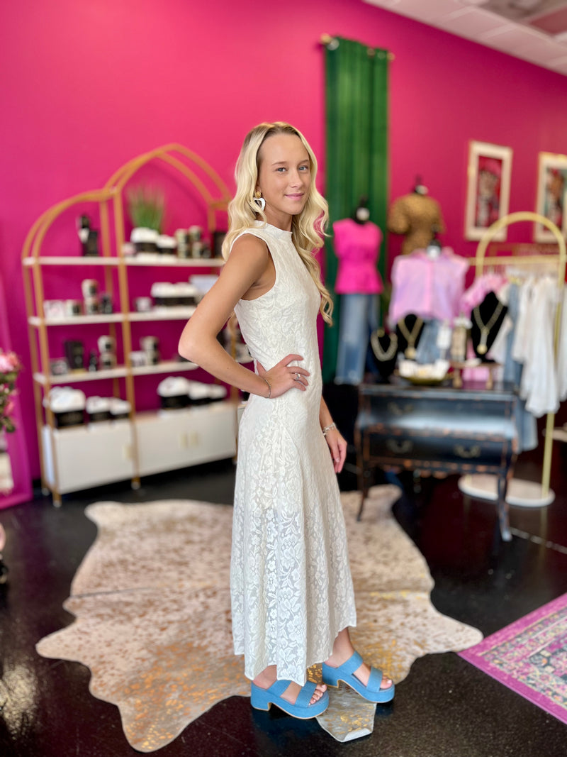 Ivory Lace Mock Neck Dress