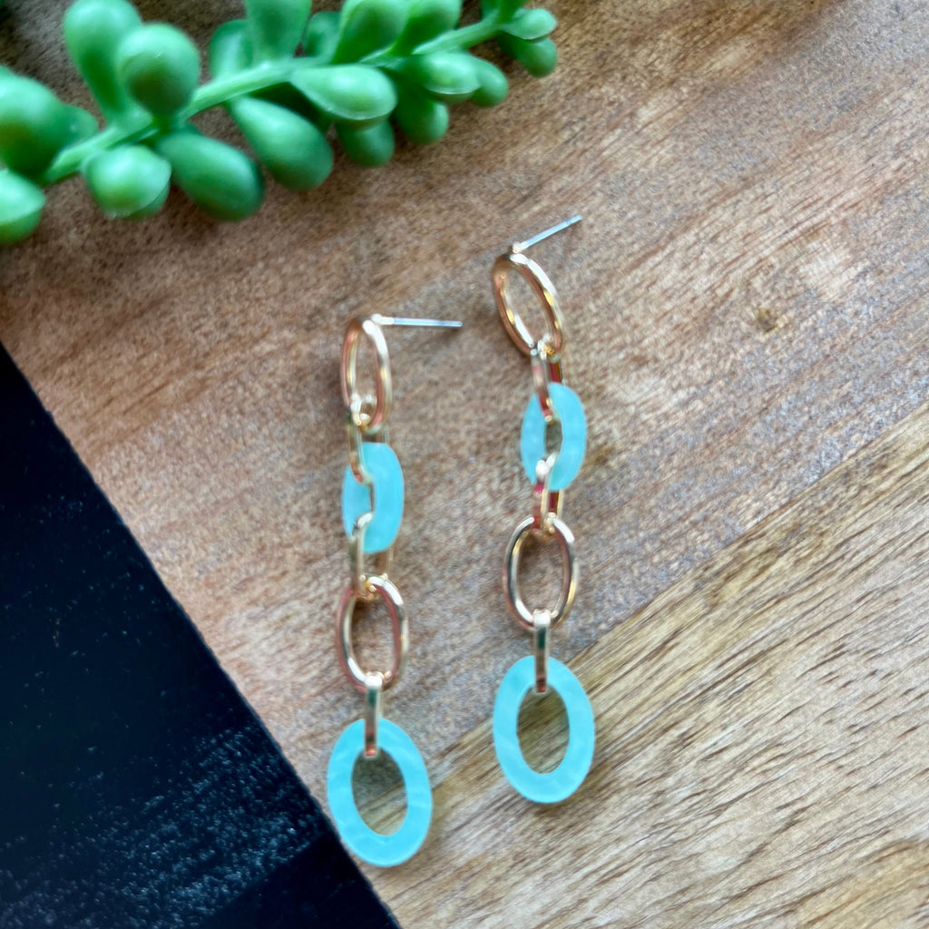 Gold & Mint Oval Link Earring