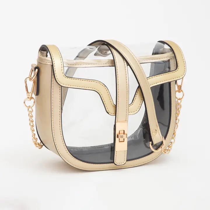 Claire Gold & Clear Saddle Bag Purse