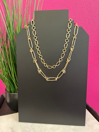 Gold Multi Oval Link 2 Strand Necklace
