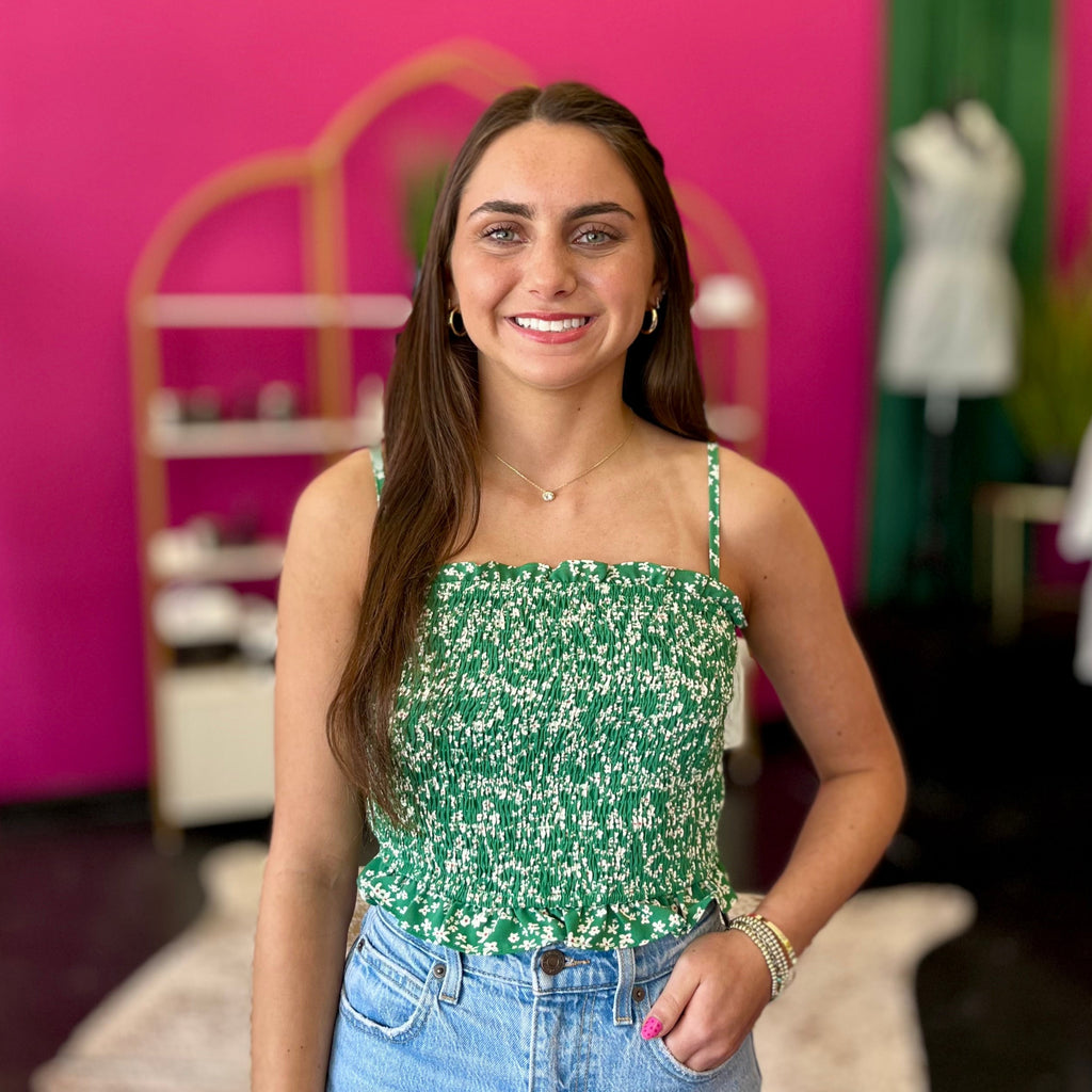 Green Floral Smocked Top