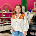 Jane Burnt White & Burnt Orange Top