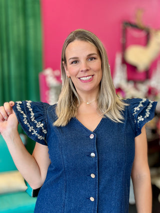Caylee Dark Denim Ruffle Dress
