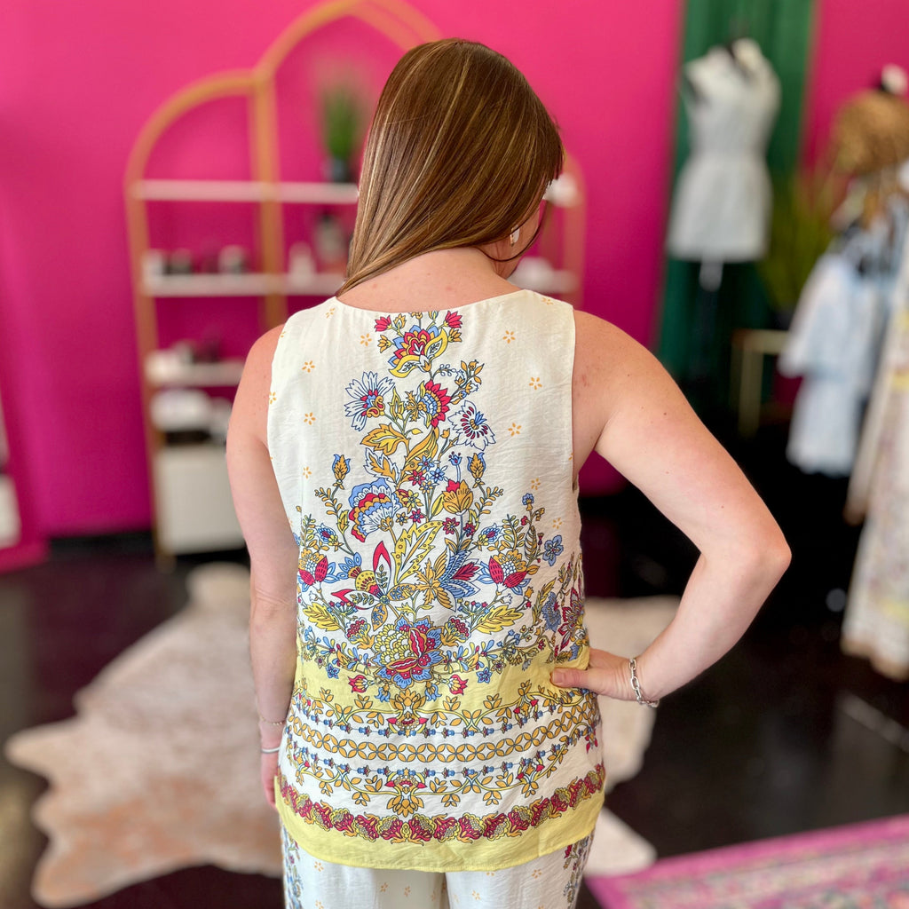 Yellow Multi Border Print Top