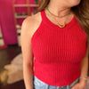 Red High Neck Sweater Top Top