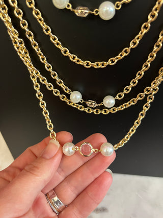 Gold Chain & Pearl 5 Strand Necklace