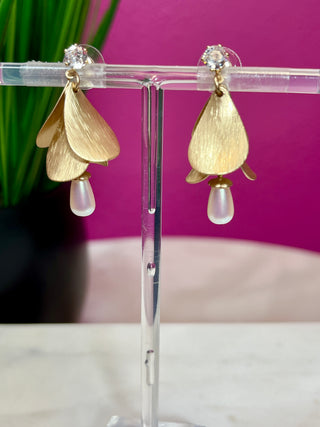 Muted Gold & Pearl Petal Dangle Earring