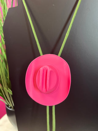 Hot Pink Cowboy Hat Bolo Necklace