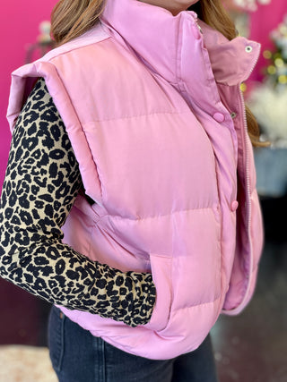 Pink Short Puffer Vest