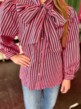 Pink & Navy Striped Neck Tie Top