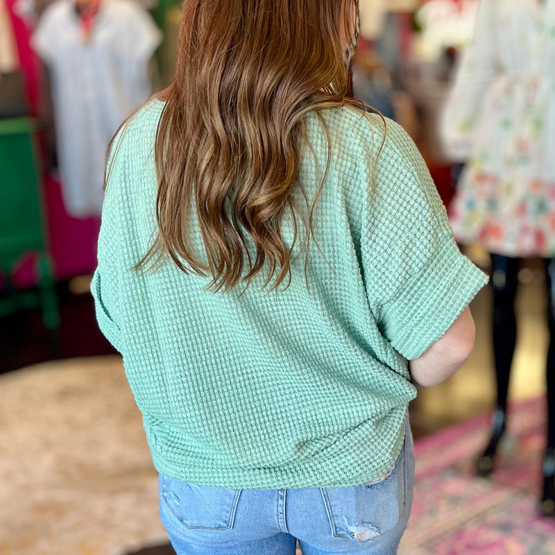 Seafoam Waffle VNeck Top