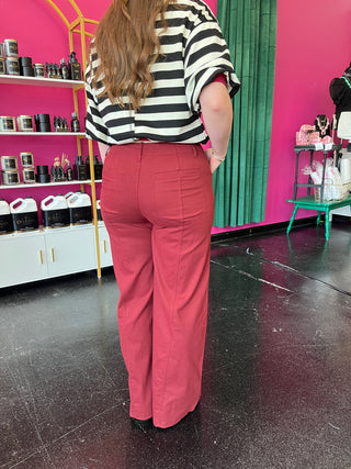 Maroon Front Seam Wide Leg Pants