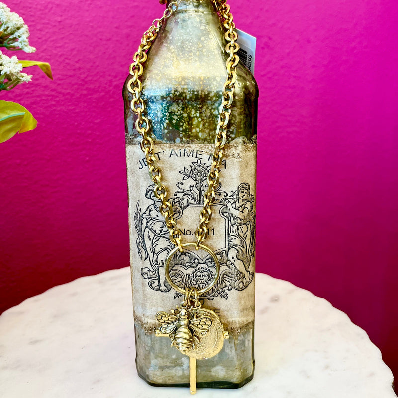 LNL Antique Gold Chain with Charm Pendants