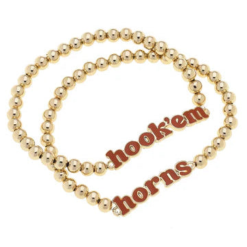 Hookem Horns Gold Bead Bracelet Set 