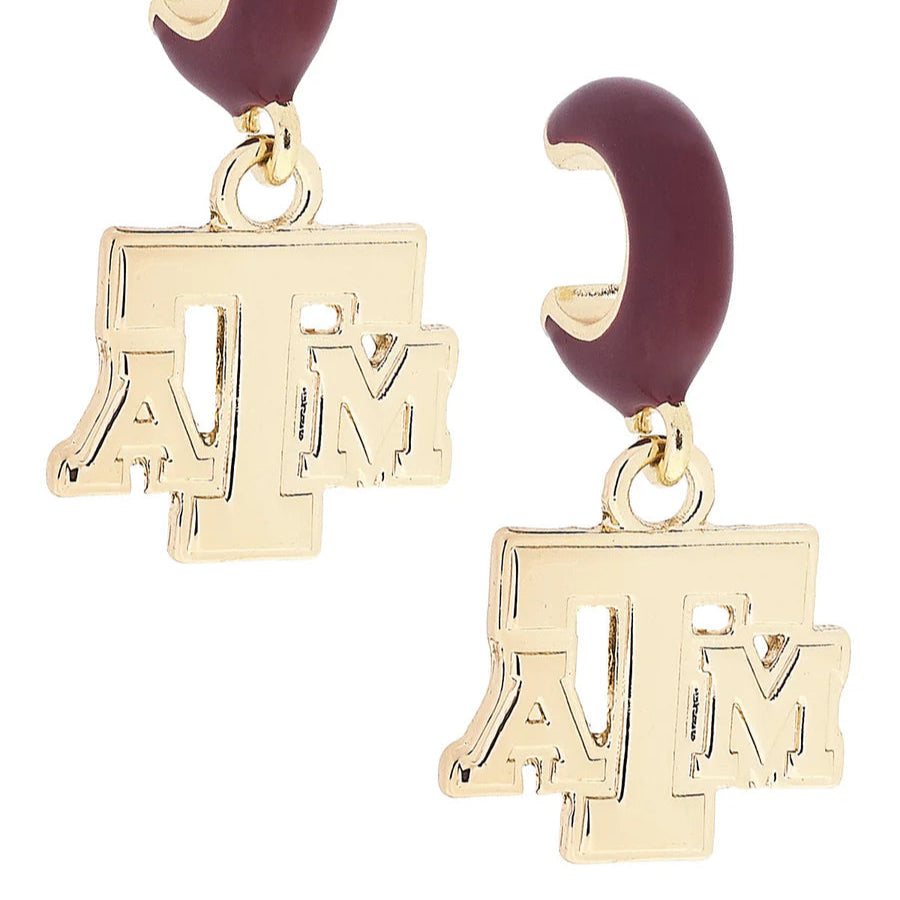 Maroon Huggie & Gold Texas A&M Earrings