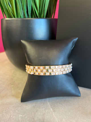 Gold Check & Pearl Stretch Bracelet