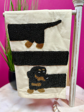 Winnie Dog Beaded Tea Towel