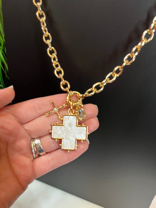 Mother of Pearl Cross Charm Necklace